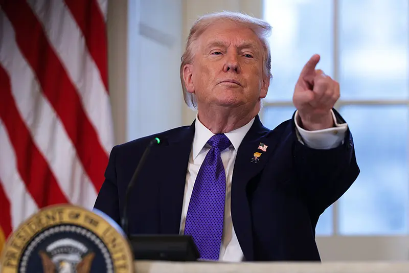U.S. President Donald Trump takes questions from members of the media during a meeting with oil and gas executives in the East Room of the White House on January 9, 2026 in Washington, DC. Trump is holding the meeting to discuss plans for investment in Venezuela after ousting its leader Nicolás Maduro. (Photo by Alex Wong/Getty Images)